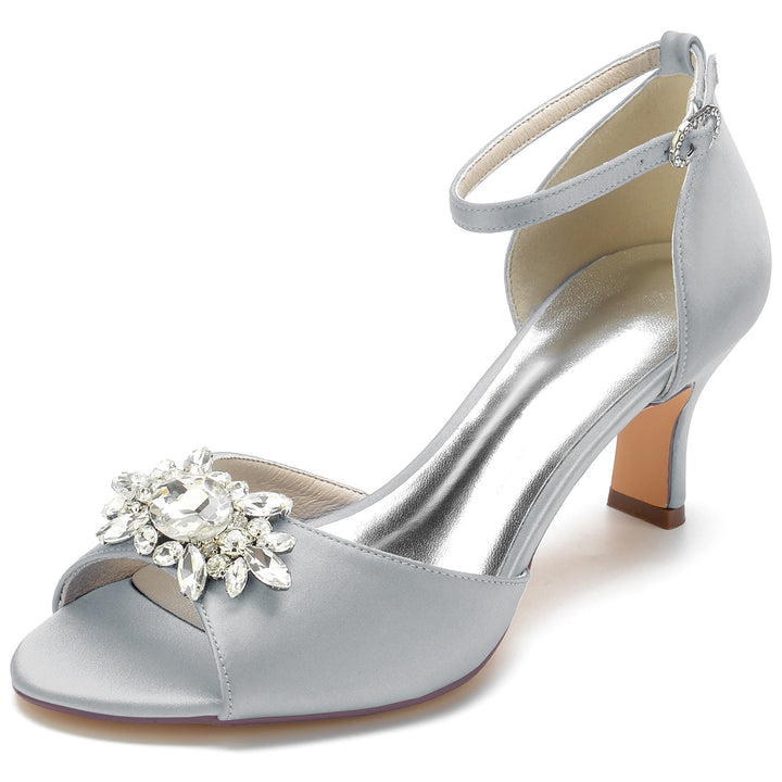 Chaussures de Mariage pour Femmes, Chaussures de Mariée Noires à Bout Ouvert et à Boucle avec Strass
