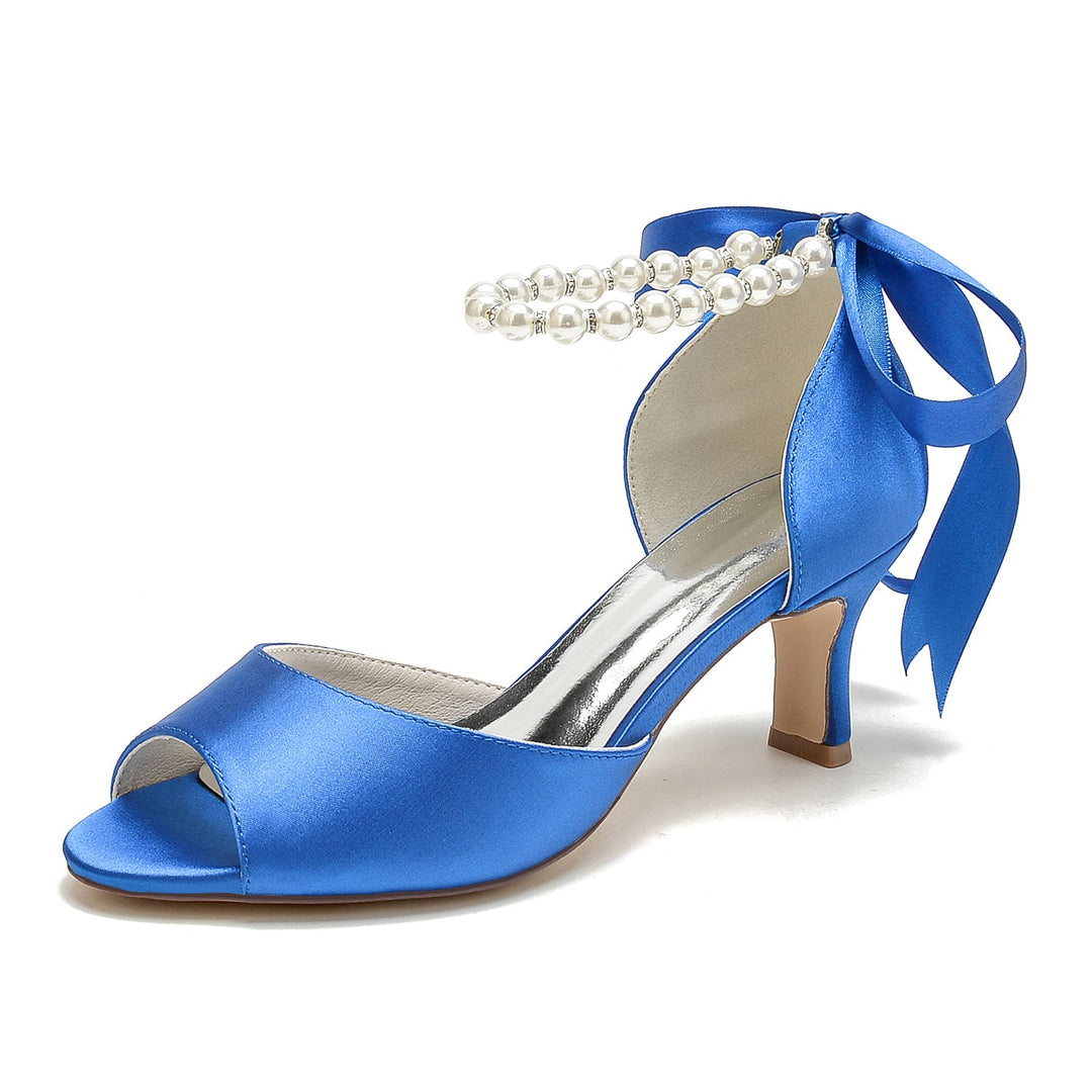 Chaussures de Mariage pour Femmes à Bout Ouvert et Talon Mi-Haut avec Perles