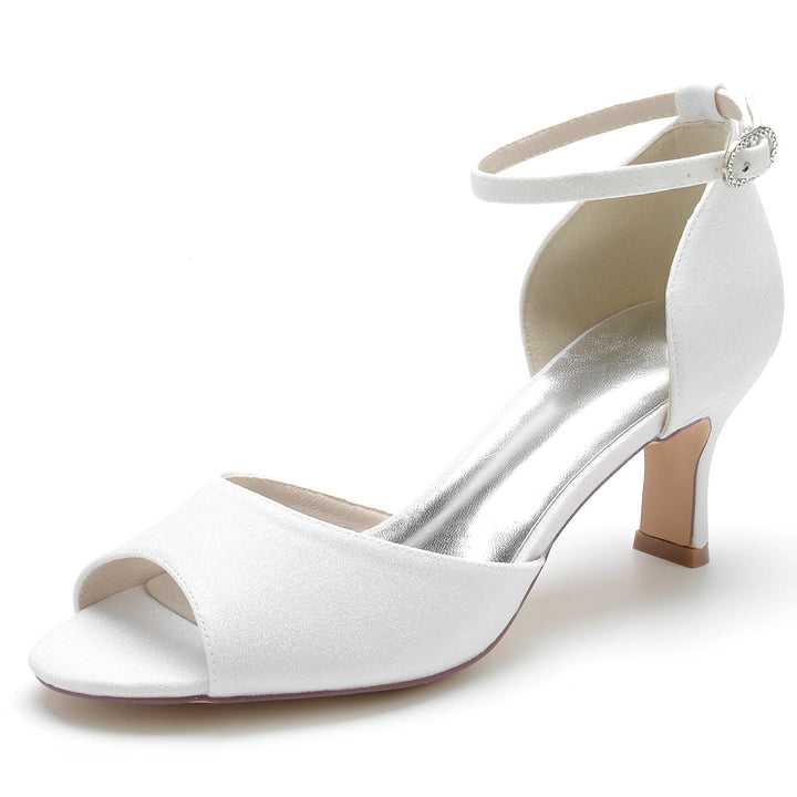 Chaussures de Mariage pour Femmes, Chaussures de Mariée Minimalistes à Bout Ouvert et à Talons Moyens avec Boucle