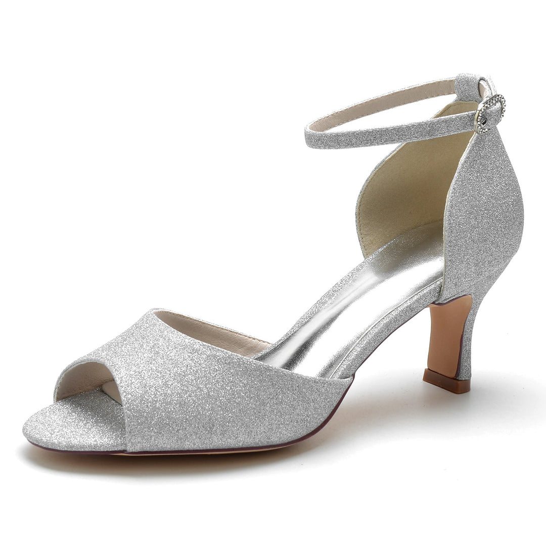 Chaussures de Mariage pour Femmes, Chaussures de Mariée Minimalistes à Bout Ouvert et à Talons Moyens avec Boucle