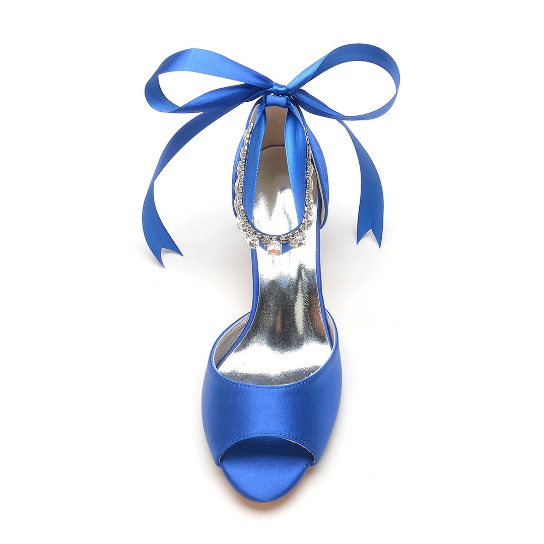 Chaussures de Mariage pour Femmes à Bout Ouvert et Talon Moyen avec Boucle et Nœud en Strass