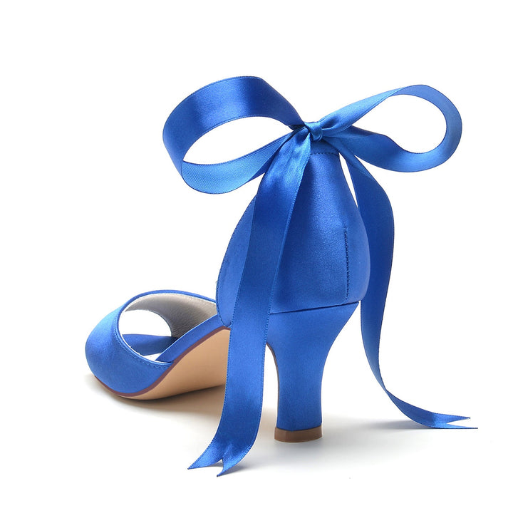 Chaussures de Mariage pour Femmes à Bout Ouvert et Talon Moyen avec Boucle et Nœud en Strass