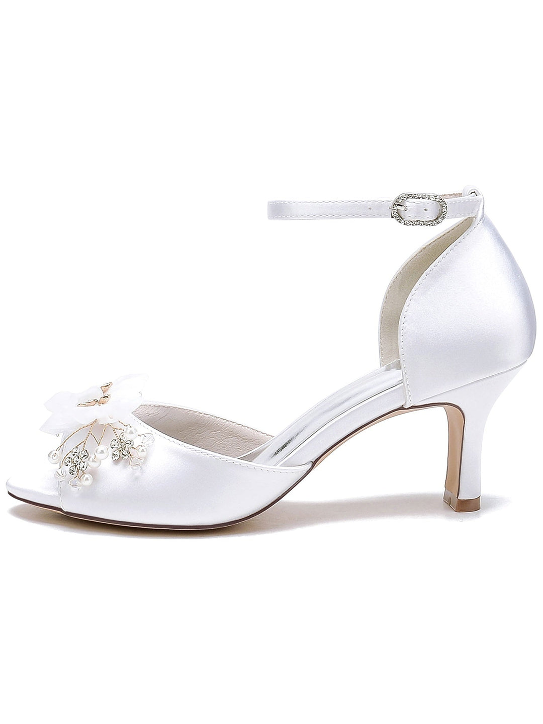 Chaussures de Mariage pour Femmes Fleurs Chaussures de Mariée à Talons Hauts et à Bout Ouvert