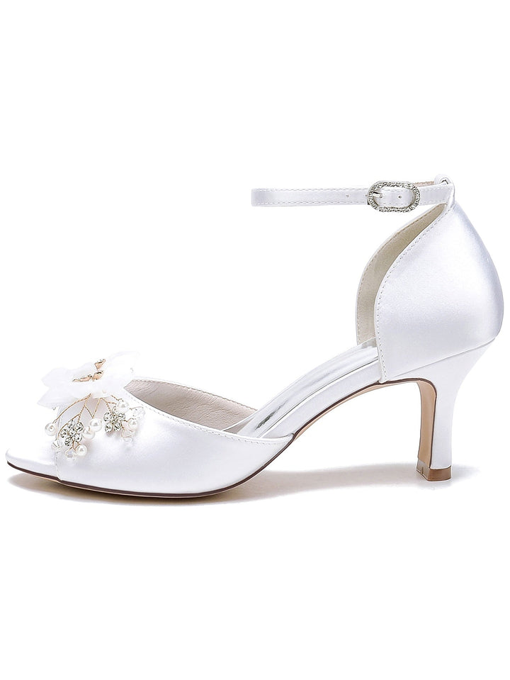 Chaussures de Mariage pour Femmes Fleurs Chaussures de Mariée à Talons Hauts et à Bout Ouvert