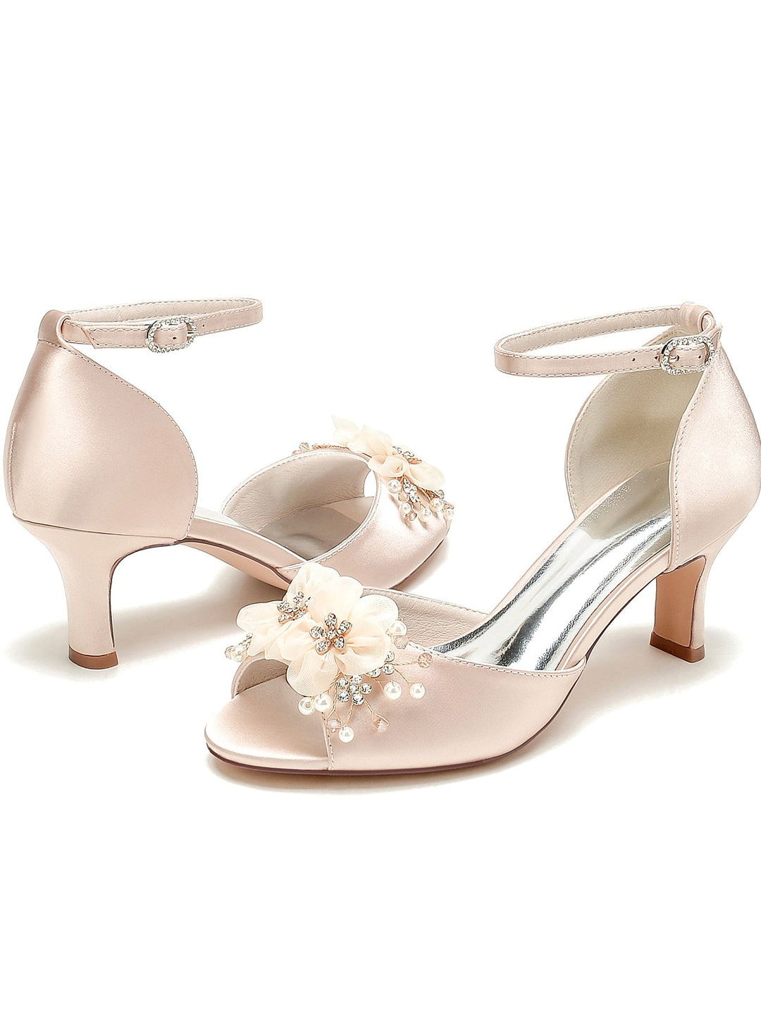 Chaussures de Mariage pour Femmes Fleurs Chaussures de Mariée à Talons Hauts et à Bout Ouvert