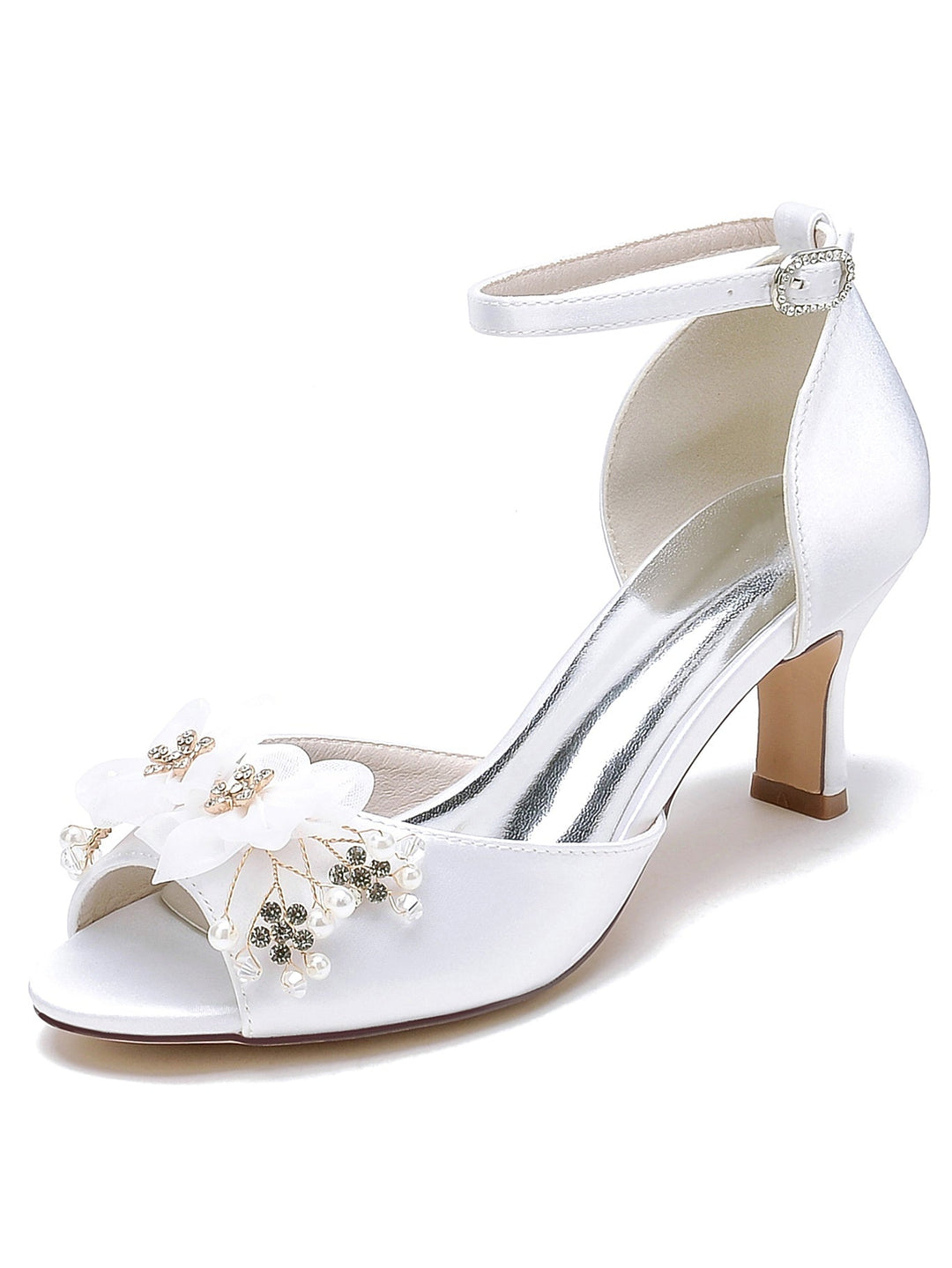 Chaussures de Mariage pour Femmes Fleurs Chaussures de Mariée à Talons Hauts et à Bout Ouvert