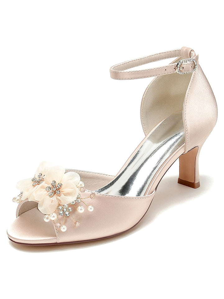 Chaussures de Mariage pour Femmes Fleurs Chaussures de Mariée à Talons Hauts et à Bout Ouvert