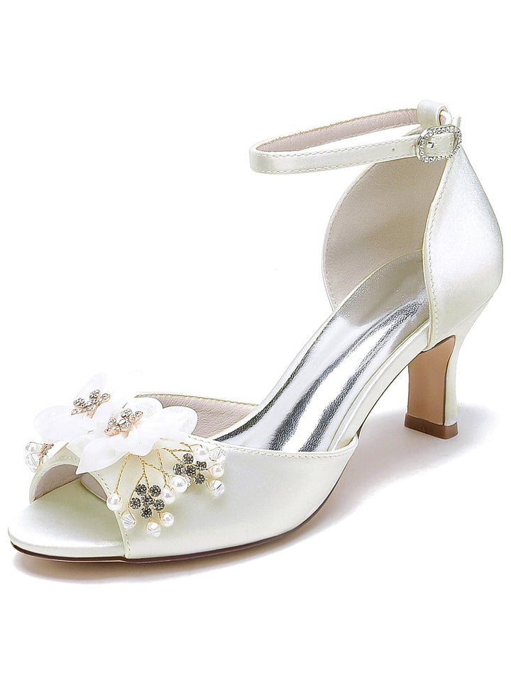Chaussures de Mariage pour Femmes Fleurs Chaussures de Mariée à Talons Hauts et à Bout Ouvert
