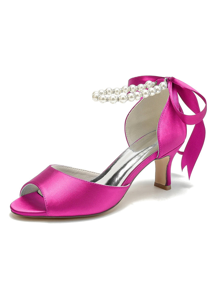 Chaussures de Mariée à Talon Moyen et Bout Ouvert pour Femmes avec Perles
