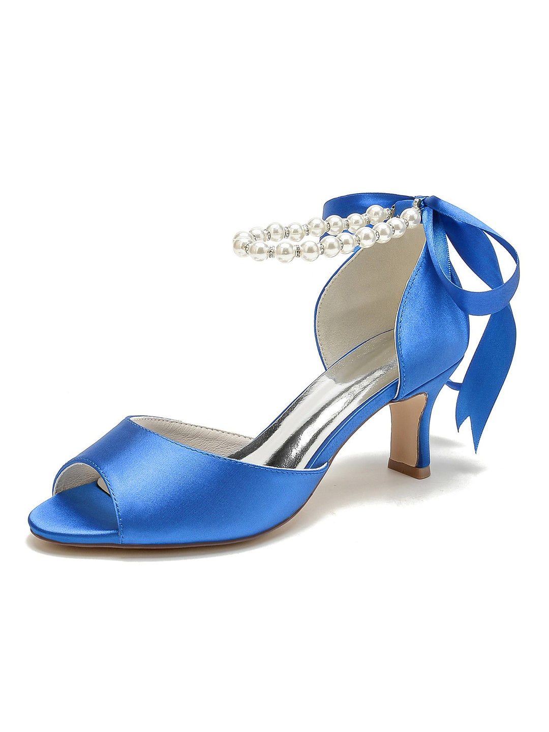 Chaussures de Mariée à Talon Moyen et Bout Ouvert pour Femmes avec Perles