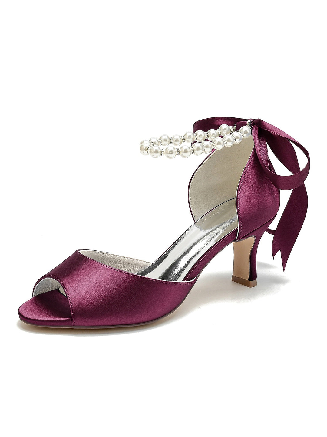 Chaussures de Mariée à Talon Moyen et Bout Ouvert pour Femmes avec Perles