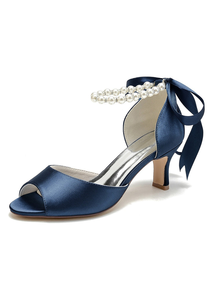 Chaussures de Mariée à Talon Moyen et Bout Ouvert pour Femmes avec Perles