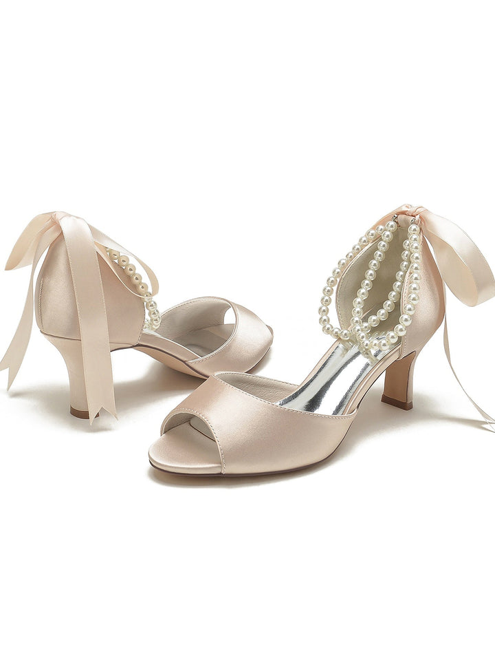 Chaussures de Mariée à Bout Ouvert et Talon Aiguille avec Nœud Papillon pour Femme