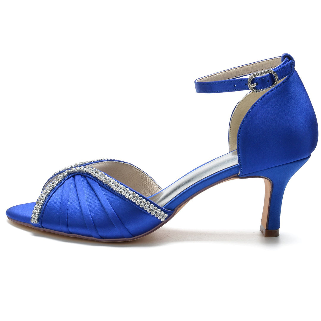 Chaussures de Mariage pour Femmes en Satin de Soie et Cristal, Bout Ouvert, Talon Moyen, Boucle, Chaussures de Mariée