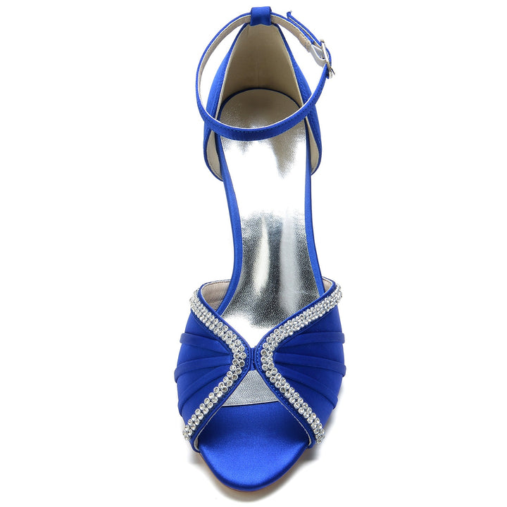 Chaussures de Mariage pour Femmes en Satin de Soie et Cristal, Bout Ouvert, Talon Moyen, Boucle, Chaussures de Mariée