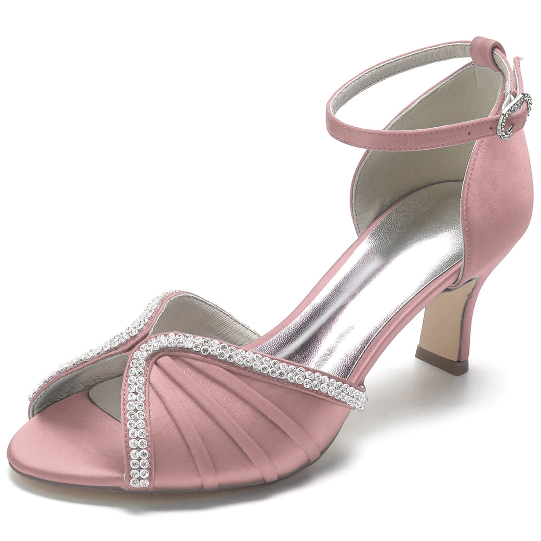 Chaussures de Mariage pour Femmes en Satin de Soie et Cristal, Bout Ouvert, Talon Moyen, Boucle, Chaussures de Mariée