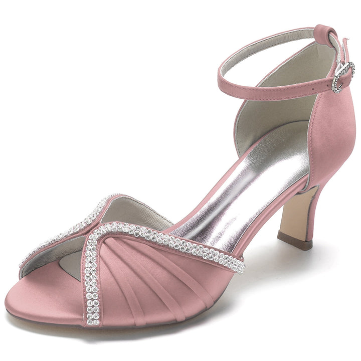 Chaussures de Mariage pour Femmes en Satin de Soie et Cristal, Bout Ouvert, Talon Moyen, Boucle, Chaussures de Mariée