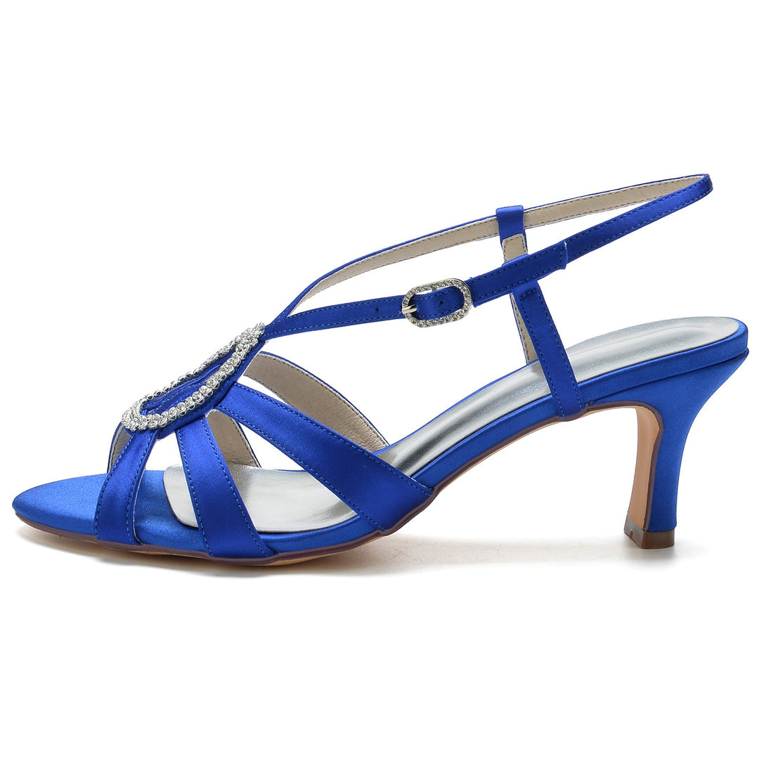 Chaussures de Mariage pour Femmes Peep Toe Cristal Talon Moyen Boucle Chaussures de Mariée Minimalistes