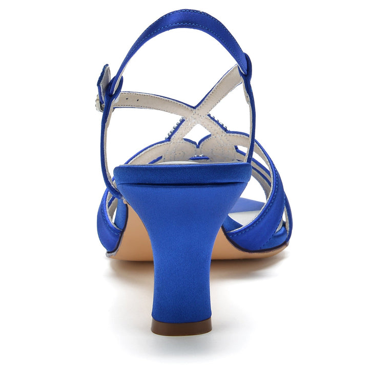 Chaussures de Mariage pour Femmes Peep Toe Cristal Talon Moyen Boucle Chaussures de Mariée Minimalistes