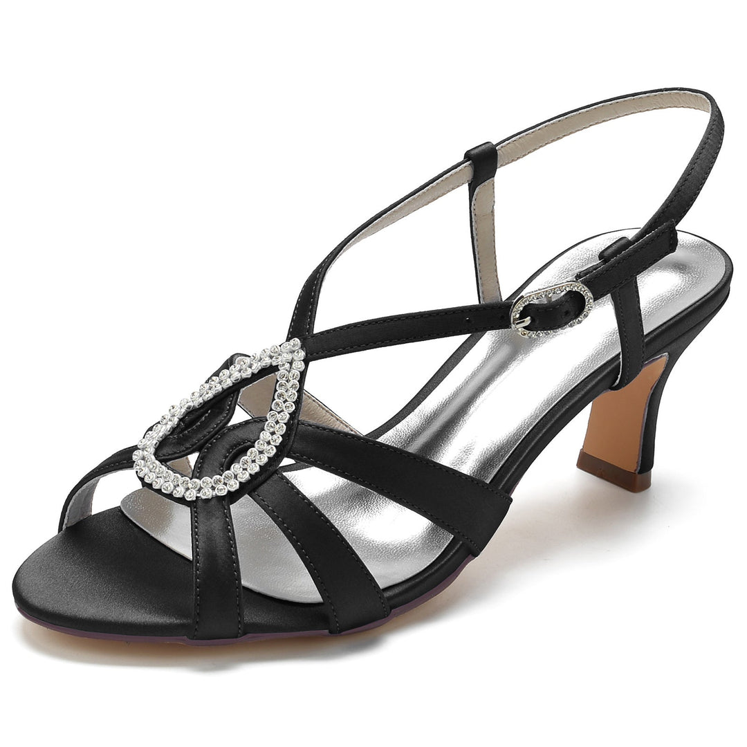 Chaussures de Mariage pour Femmes Peep Toe Cristal Talon Moyen Boucle Chaussures de Mariée Minimalistes