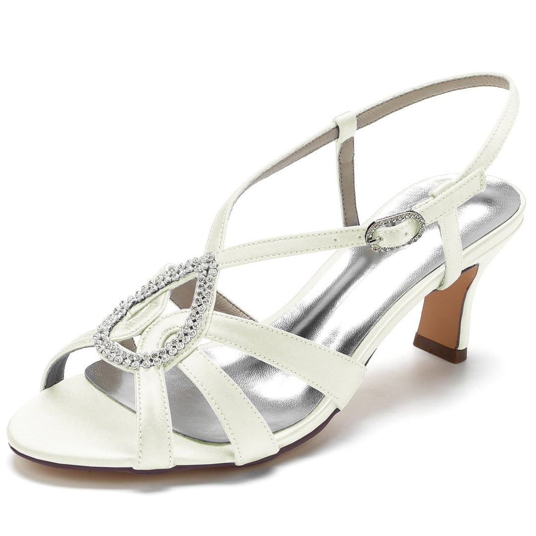 Chaussures de Mariage pour Femmes Peep Toe Cristal Talon Moyen Boucle Chaussures de Mariée Minimalistes
