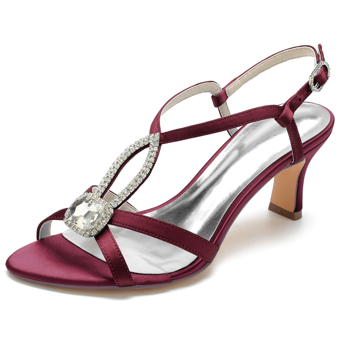 Chaussures de Mariage pour Femmes, Chaussures de Mariée Mi-Hautes à Bout Ouvert et à Lanières Carrées en Strass