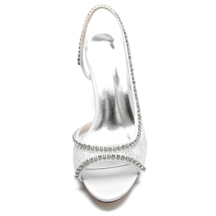 Chaussures de Mariage pour Femmes en Satin de Soie Noir avec Dentelle et Cristal Chaussures de Mariée à Bout Ouvert