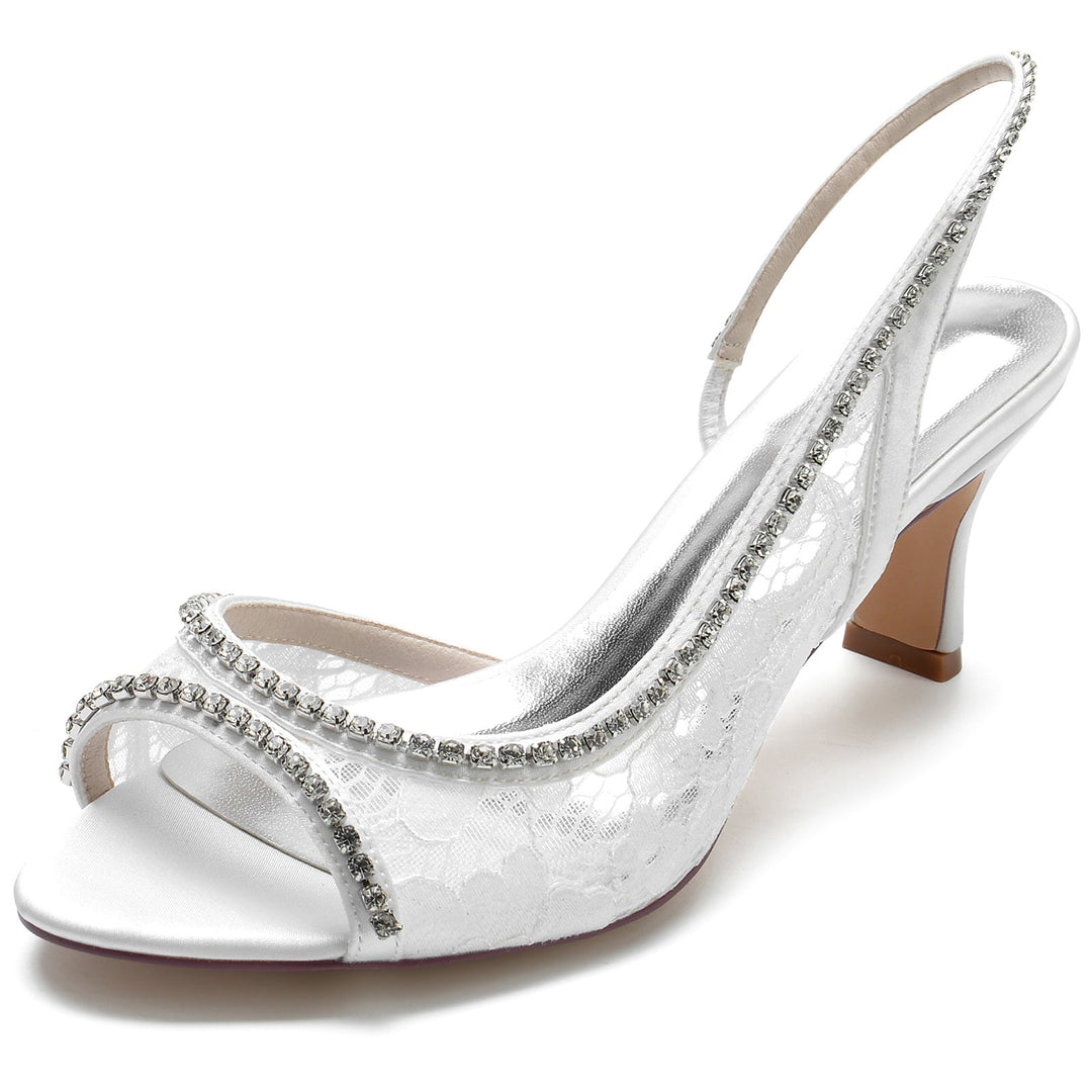 Chaussures de Mariage pour Femmes en Satin de Soie Noir avec Dentelle et Cristal Chaussures de Mariée à Bout Ouvert
