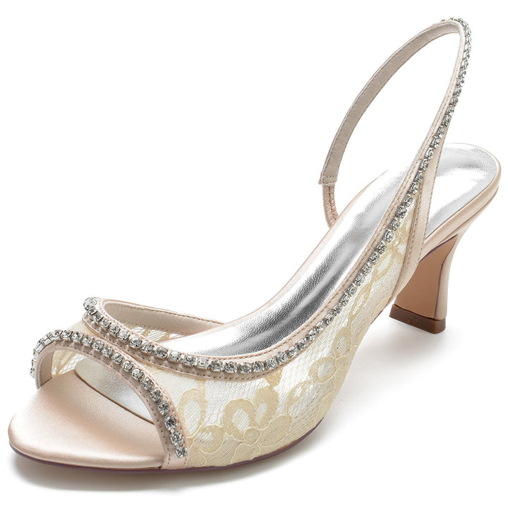 Chaussures de Mariage pour Femmes en Satin de Soie Noir avec Dentelle et Cristal Chaussures de Mariée à Bout Ouvert