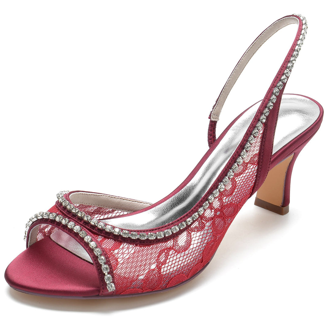 Chaussures de Mariage pour Femmes en Satin de Soie Noir avec Dentelle et Cristal Chaussures de Mariée à Bout Ouvert