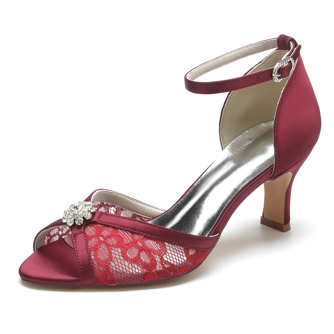 Chaussures de Mariage pour Femmes en Dentelle avec Strass et Fleurs, Chaussures de Mariée à Bout Ouvert et Boucle