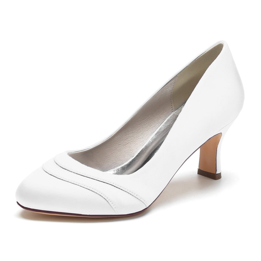 Chaussures de Mariage pour Femmes en Satin de Soie Ondulé à Talon Moyen et Bout Rond