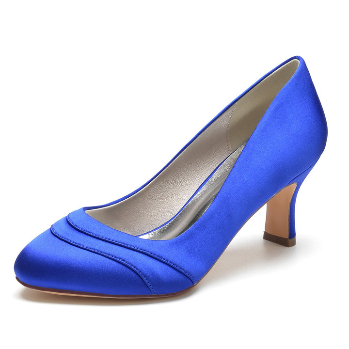 Chaussures de Mariage pour Femmes en Satin de Soie Ondulé à Talon Moyen et Bout Rond