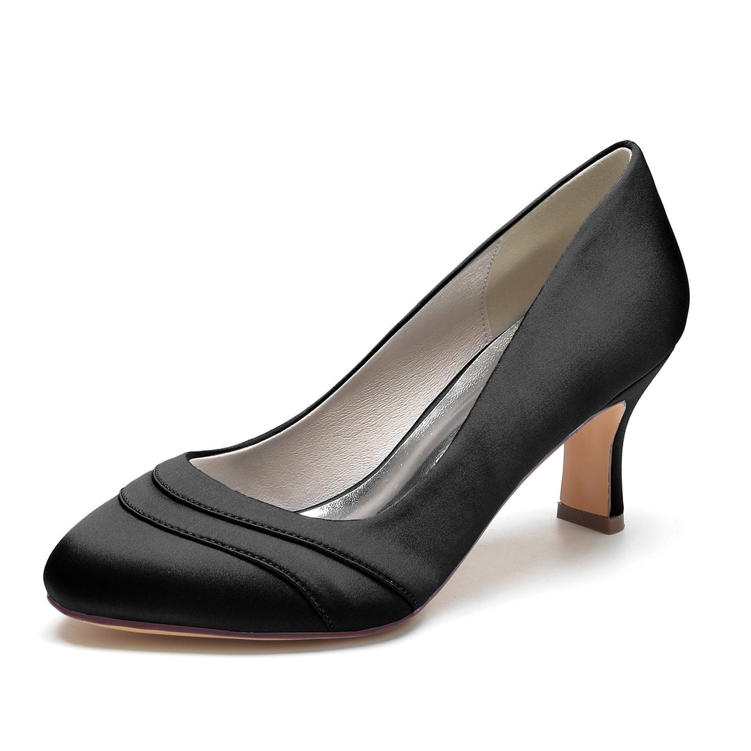 Chaussures de Mariage pour Femmes en Satin de Soie Ondulé à Talon Moyen et Bout Rond