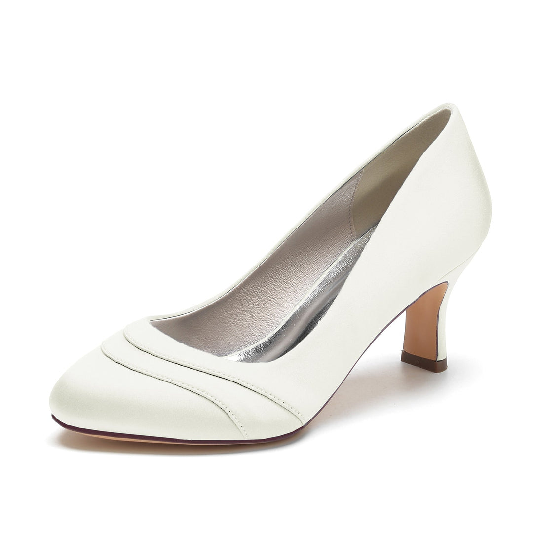 Chaussures de Mariage pour Femmes en Satin de Soie Ondulé à Talon Moyen et Bout Rond