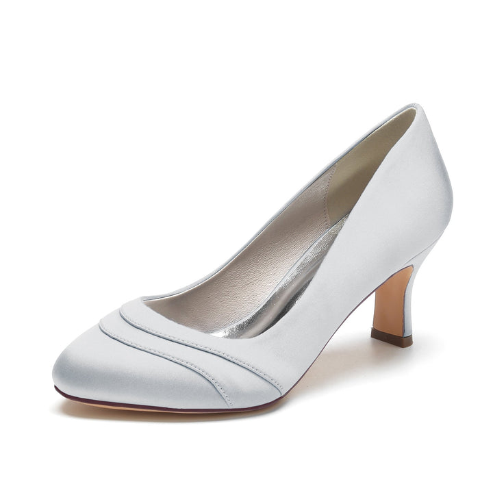 Chaussures de Mariage pour Femmes en Satin de Soie Ondulé à Talon Moyen et Bout Rond