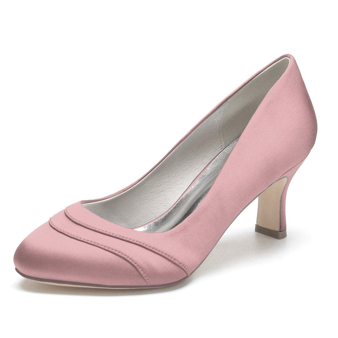 Chaussures de Mariage pour Femmes en Satin de Soie Ondulé à Talon Moyen et Bout Rond