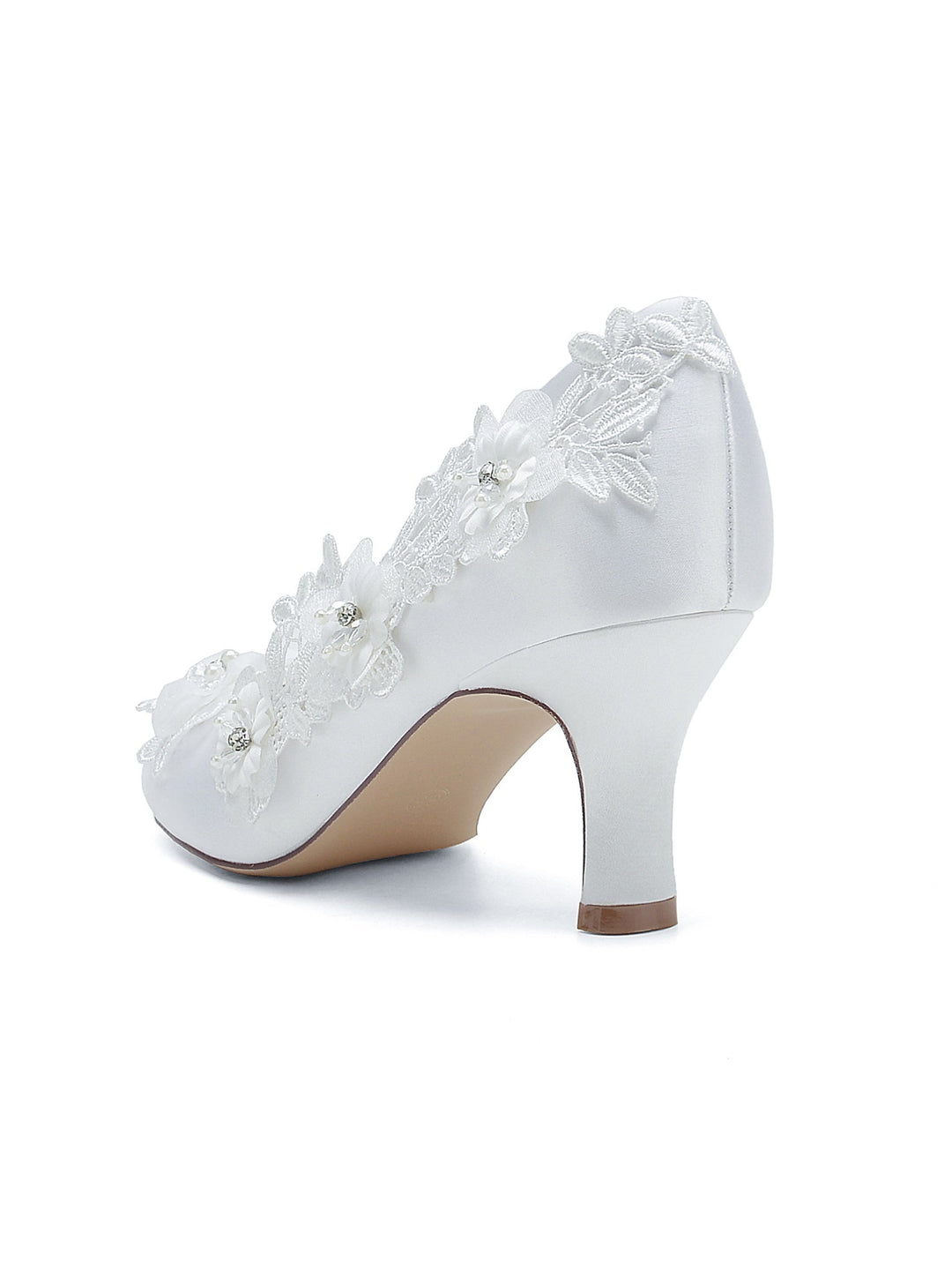 Chaussures de Mariage pour Femmes Appliques Chaussures de Demoiselle D'Honneur à Talon Moyen et Bout Pointu