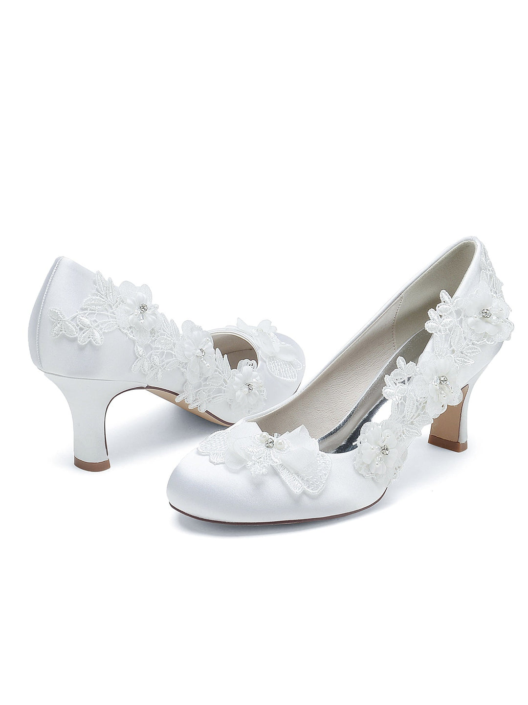 Chaussures de Mariage pour Femmes Appliques Chaussures de Demoiselle D'Honneur à Talon Moyen et Bout Pointu