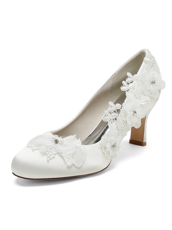 Chaussures de Mariage pour Femmes Appliques Chaussures de Demoiselle D'Honneur à Talon Moyen et Bout Pointu