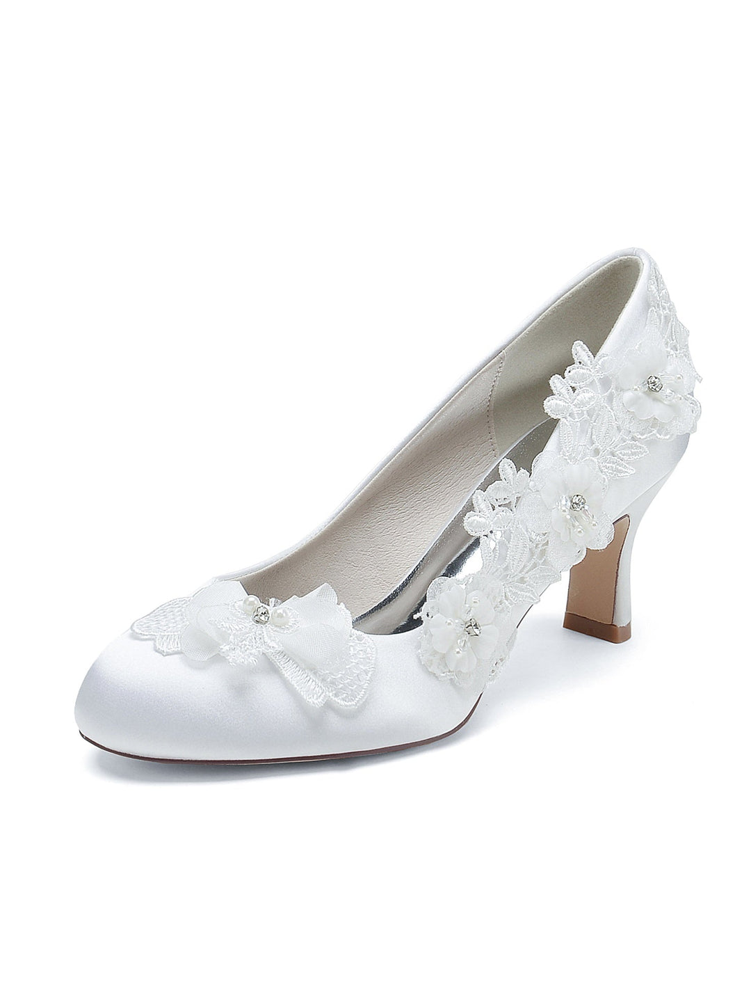 Chaussures de Mariage pour Femmes Appliques Chaussures de Demoiselle D'Honneur à Talon Moyen et Bout Pointu
