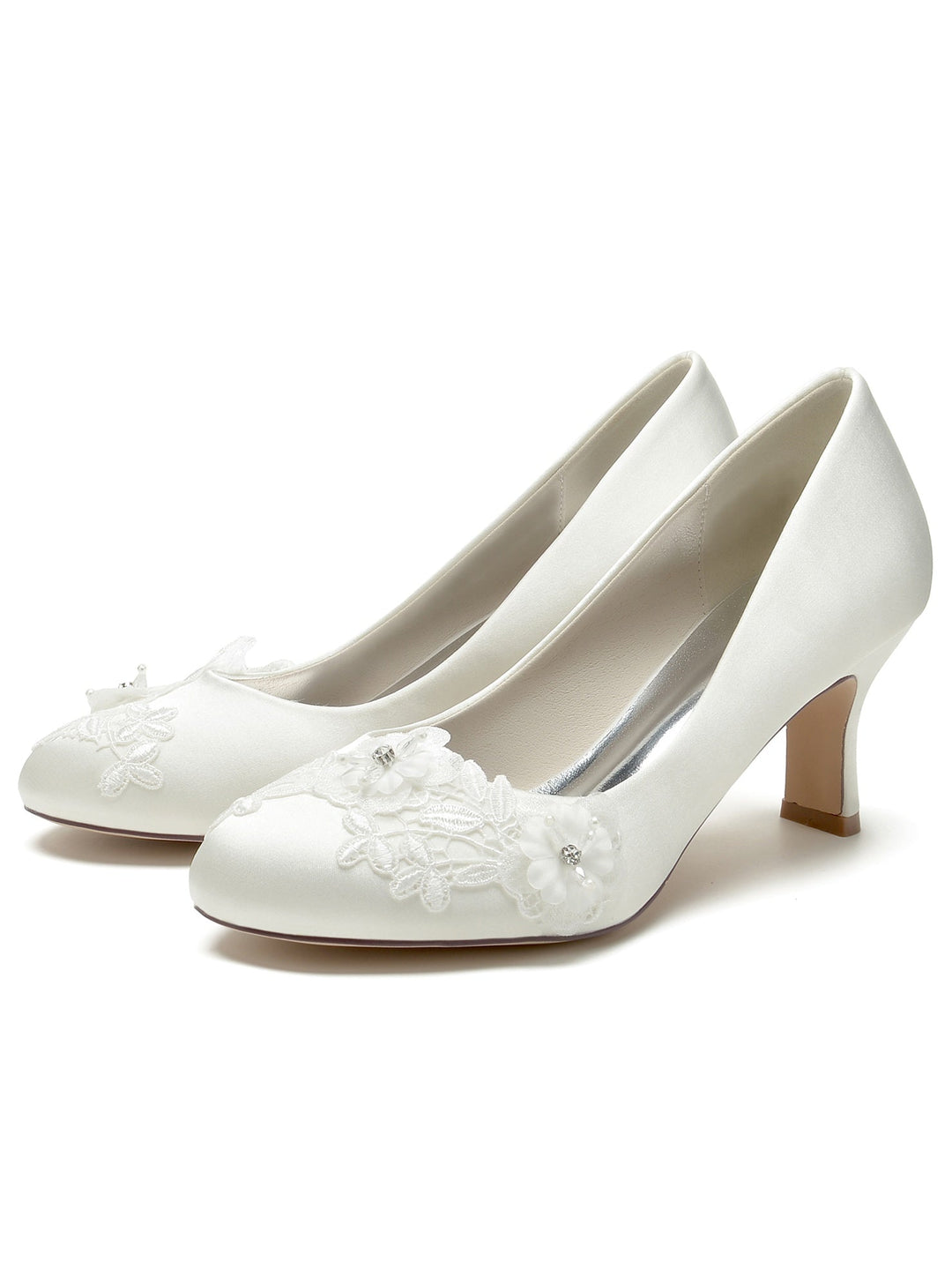 Chaussures de Mariage pour Femmes avec Appliques et Bout Pointu à Talon Moyen