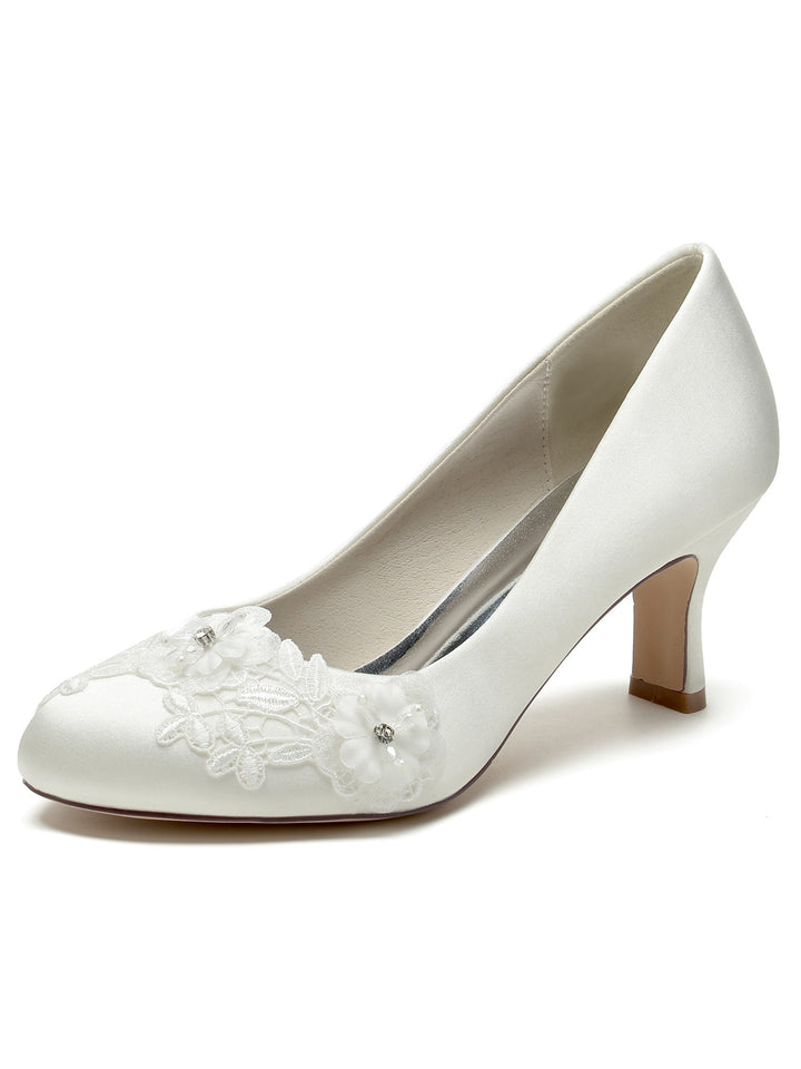 Chaussures de Mariage pour Femmes avec Appliques et Bout Pointu à Talon Moyen
