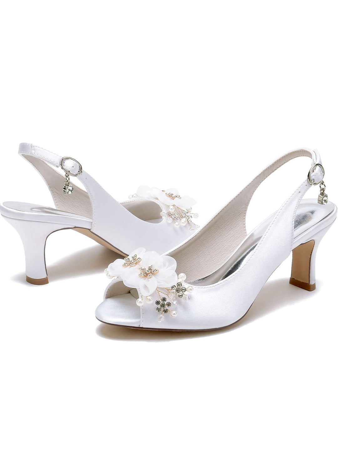 Chaussures de Mariage pour Femmes, Chaussures de Demoiselle D'Honneur à Talon Moyen et Bout Ouvert