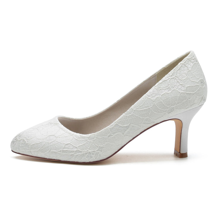 Chaussures de Mariage pour Femmes en Dentelle à Talon Moyen et Bout Rond Fermé Chaussures de Mariée Minimalistes