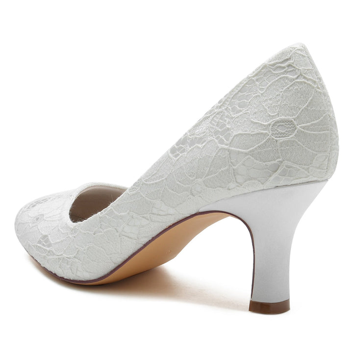 Chaussures de Mariage pour Femmes en Dentelle à Talon Moyen et Bout Rond Fermé Chaussures de Mariée Minimalistes