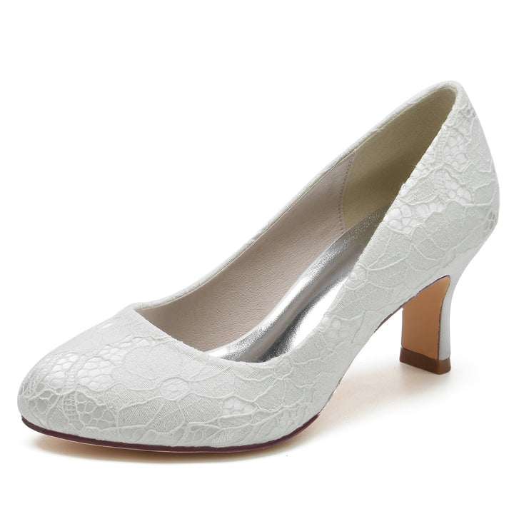 Chaussures de Mariage pour Femmes en Dentelle à Talon Moyen et Bout Rond Fermé Chaussures de Mariée Minimalistes
