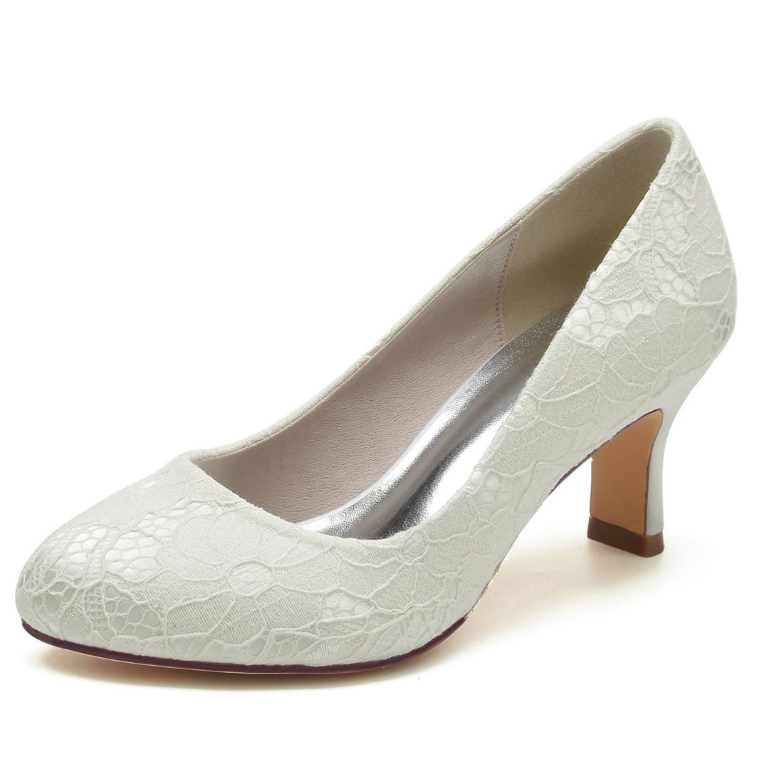 Chaussures de Mariage pour Femmes en Dentelle à Talon Moyen et Bout Rond Fermé Chaussures de Mariée Minimalistes