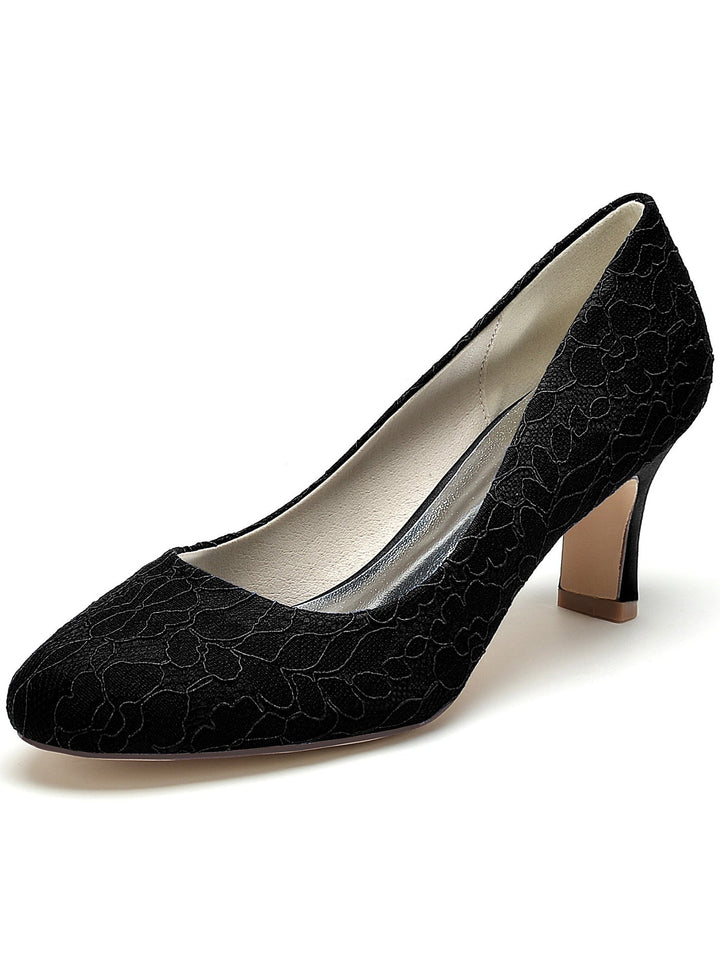 Chaussures de Mariée à Bout Pointu et Talon Moyen en Dentelle pour Femmes
