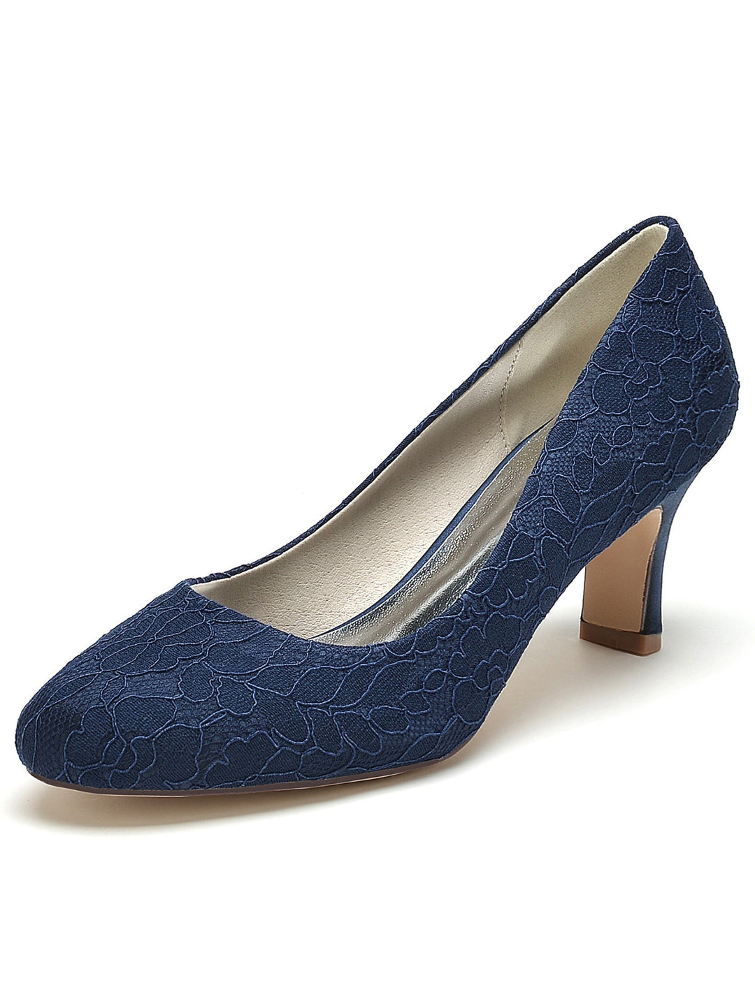 Chaussures de Mariée à Bout Pointu et Talon Moyen en Dentelle pour Femmes